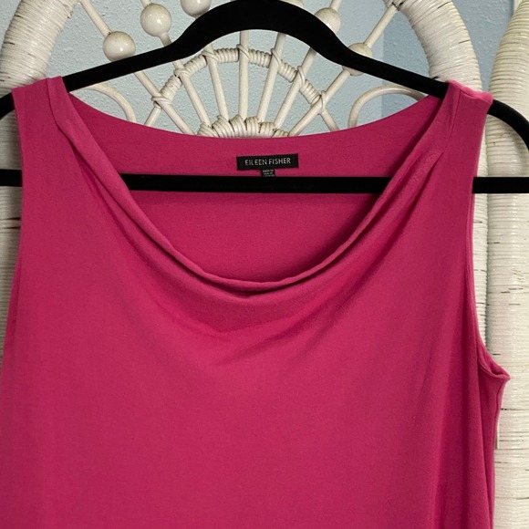 Eileen Fisher Cranberry Jersey Midi Dress Soft Draped Sleeveless Travel Knit - Picture 4 of 8